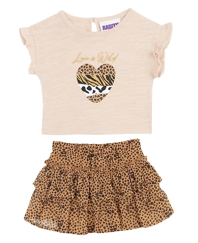 Rare Editions Baby Girls' Flutter Sleeve Top and Cheetah Skirt, 2-Piece Set