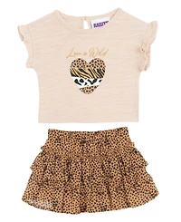 Rare Editions Baby Girls' Flutter Sleeve Top and Cheetah Skirt, 2-Piece Set