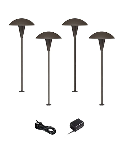 John Timberland Mushroom High Mid Century Modern 6-Piece Outdoor Landscape Path Light Set Porch Led Bulb Finish