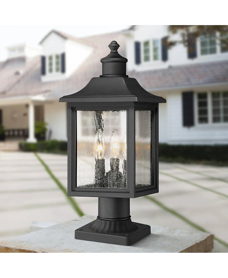 John Timberland Moray Bay High Mission Outdoor Post Light Fixture Pole Porch with Pier Mount Adapter 3-Light Glass Shade