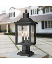 John Timberland Moray Bay High Mission Outdoor Post Light Fixture Pole Porch with Pier Mount Adapter 3-Light Glass Shade