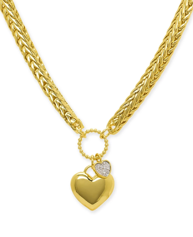 Macy's Diamond Accent 0.005 ct. t. w. Heart Charm Pendant, 16''+2'' Extender Wheat Chain Necklace