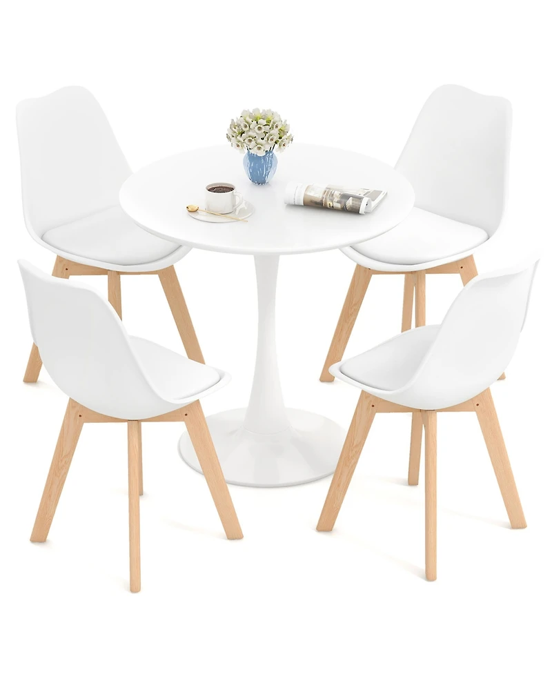 Gymax Modern 5 Pcs Dining Set Round Dining Table 4 Chairs for Small Space Kitchen
