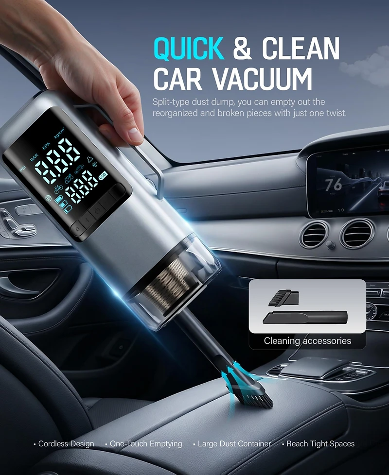 Sugift 4-in-1 Portable Car Jump Starter with Air Compressor 150 Psi and Vacuum Cleaner 12V 1000A with Led Emergency Light Power Bank