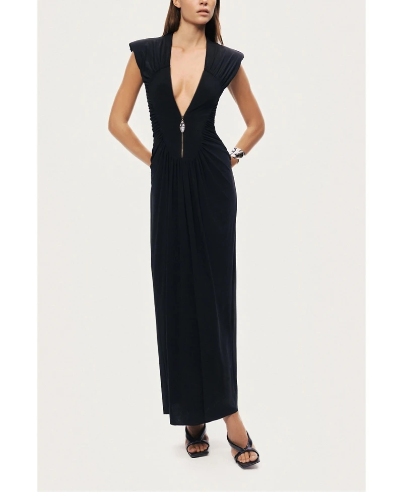 Nocturne Women's Ruched Deep V-Neck Maxi Dress