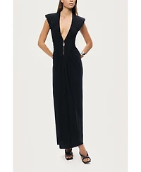 Nocturne Women's Ruched Deep V-Neck Maxi Dress
