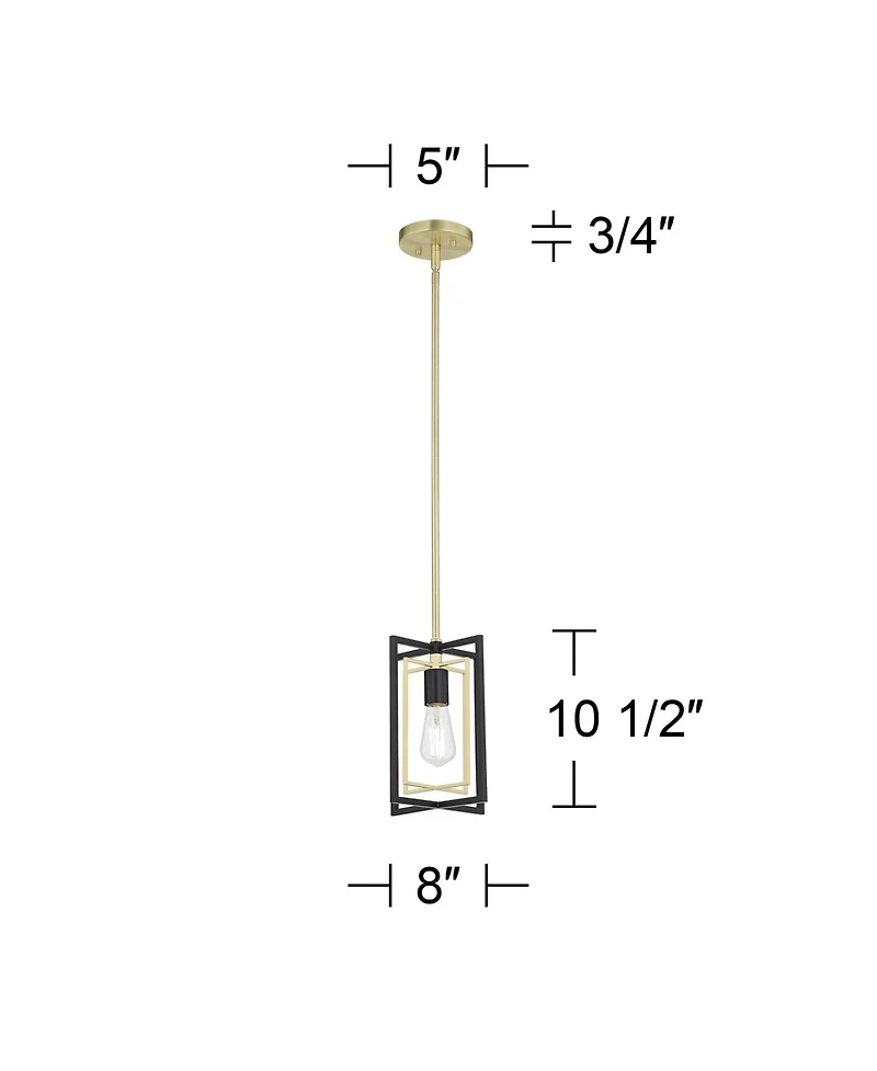 Possini Euro Design Nima Black Gold Mini Pendant Light 8" Wide Modern Open Rectangle Metal Fixture for Dining Room Kitchen Island