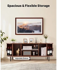 Gouun Tv Stand, Boho Entertainment Center for Tv, 350 lbs Load, Tv Media Console Table with Adjustable Storage Shelves and Rolling Door