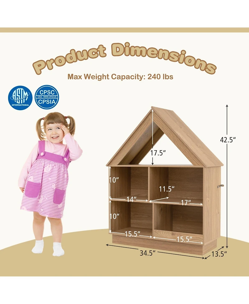 Gouun 3-Tier House-Shaped Toy Storage Organizer with Open Shelves