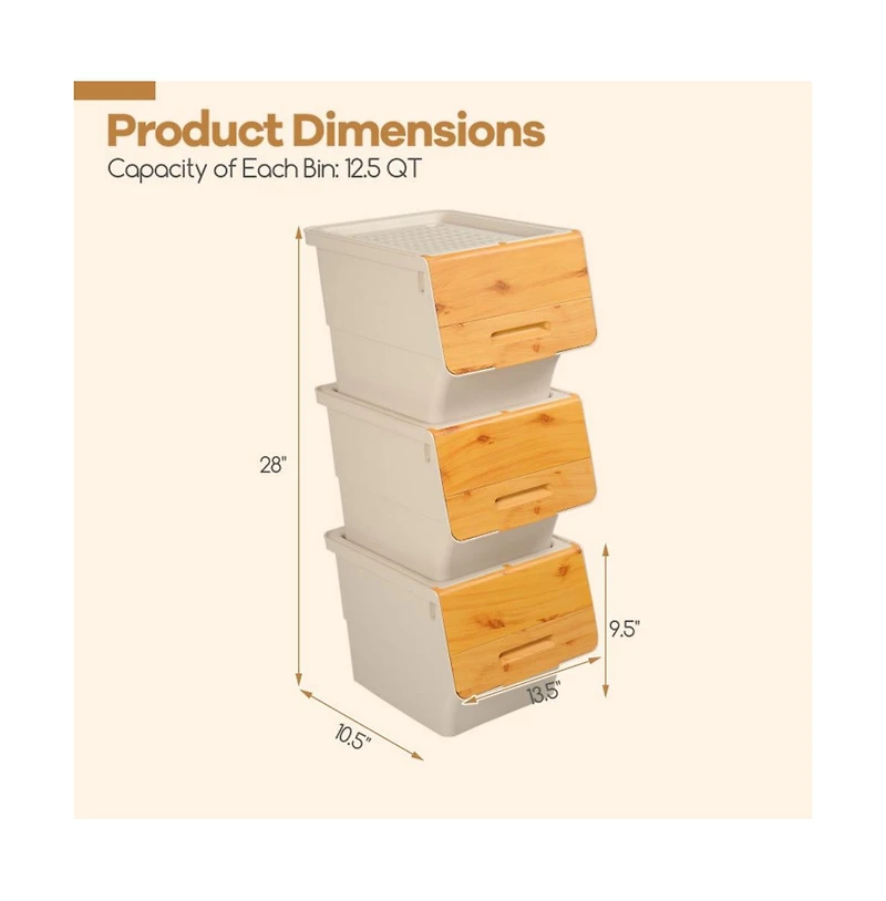 Gouun 3 Pieces Storage Bins on Wheels Stackable Plastic Boxes with Stay-Open Lid Small