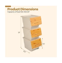 Gouun 3 Pieces Storage Bins on Wheels Stackable Plastic Boxes with Stay-Open Lid Small