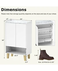 Gouun 5-Tier Shoe Cabinet with Faux Marble Countertop and Flat Tilting Shelves