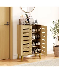 Gouun 4-Tier Modern Freestanding Wooden Shoe Cabinet with Doors and Removable Shelves