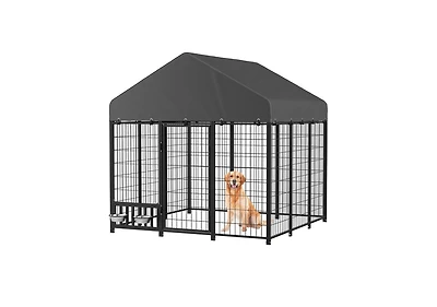 Aecojoy Heavy Duty Outdoor Dog Kennel, 6x6 Steel Chain Link Fence with Roof