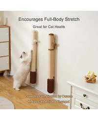 Aronkl Wall Mounted Cat Scratcher 35" Extra-Tall Vertical Sisal Large Cats Space-Saving Hanging Ball Cactus Design