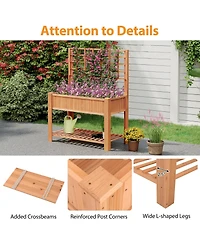 Gouun Fir Wood Raised Garden Bed with Trellis and Storage Shelf, 45 x 23 x 59 in Elevated Planter