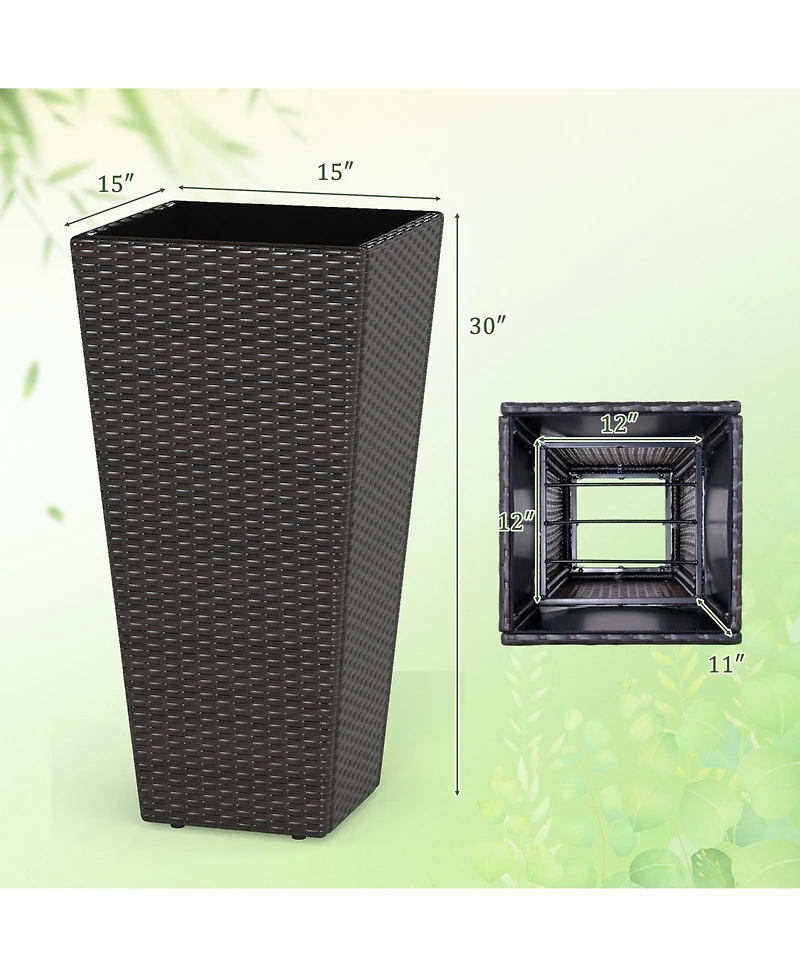 Gouun 30 in Tall Modern Pe Rattan Planter Pots Set of 2 with Metal Shelf and Open Base
