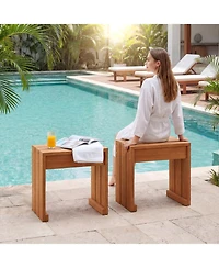 Gouun Single-Person Outdoor Backless Patio Bench with Solid Wood Frame