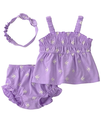 Carter's Baby Girls' Fish Print Top & Shorts with Headband, 3-Piece Set