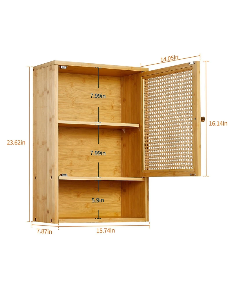 homfan Space-Saving Bamboo Bathroom Wall Cabinet – Adjustable Shelf – Over Toilet Storage Organizer