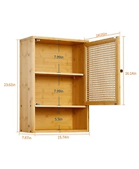 homfan Space-Saving Bamboo Bathroom Wall Cabinet – Adjustable Shelf – Over Toilet Storage Organizer