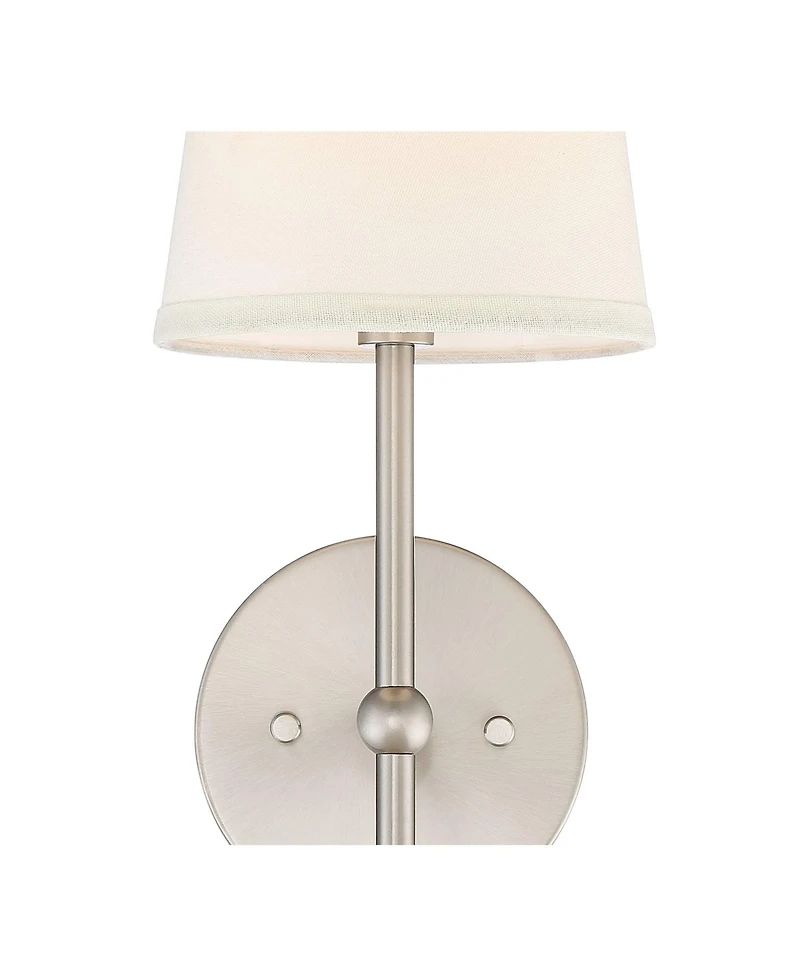 Possini Euro Design Elena Modern Wall Light Sconce Brushed Hardwire High Fixture Cream Linen Shade for Bedroom Reading Living Room Hallway
