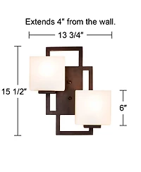 Possini Euro Design Modern Wall Light Sconces Set of 2 Bronze Hardwired High 2-Light Fixture Square Opal Glass for Bedroom