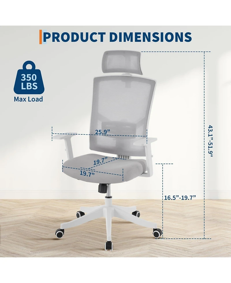 gaomon Heavy Duty Ergonomic Office Chair with Adjustable Headrest, Lumbar Support, and Flip-Up Arms