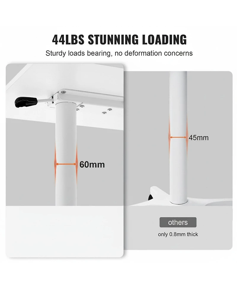 Gouun Mobile Standing Desk, Gas Spring Adjustable 28.5-44.2 in, Rolling