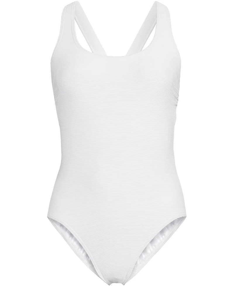 Lands' End Petite Tugless Ribbed X-Back One Piece Swimsuit
