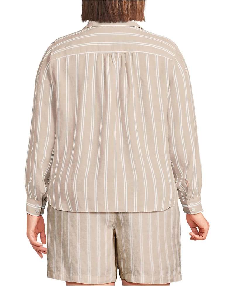 Lands' End Plus Linen Long Sleeve Feminine Shirt