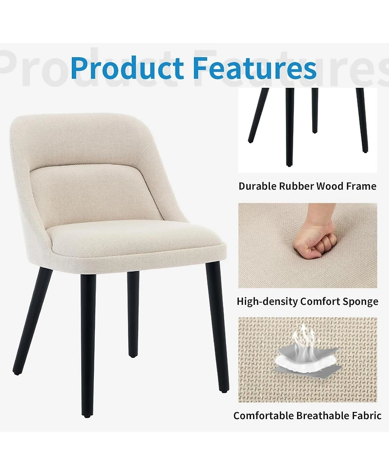 gaomon Set of 4 Modern Linen Fabric Upholstered Dining Chairs with Wood Legs, Comfortable Side Chairs for Dining Room and Kitchen