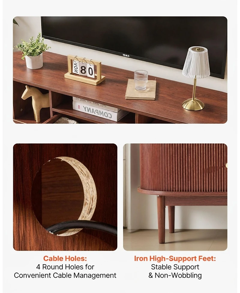 Gouun Mid-Century Modern 58-Inch Rolling Door Tv Stand with Drawer