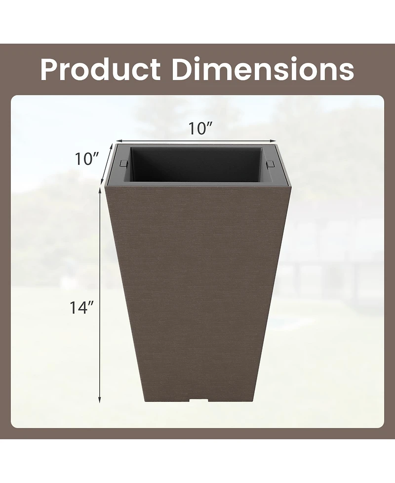 Gouun Set of 2 Square Taper Planters with Removable Inner Bucket and Self-Watering System
