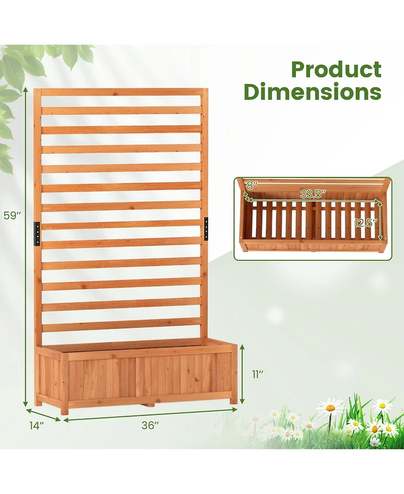 Gouun Fir Wood Planter Box with Vertical Trellis, 36 x 14 x 59 in Elevated Garden Bed