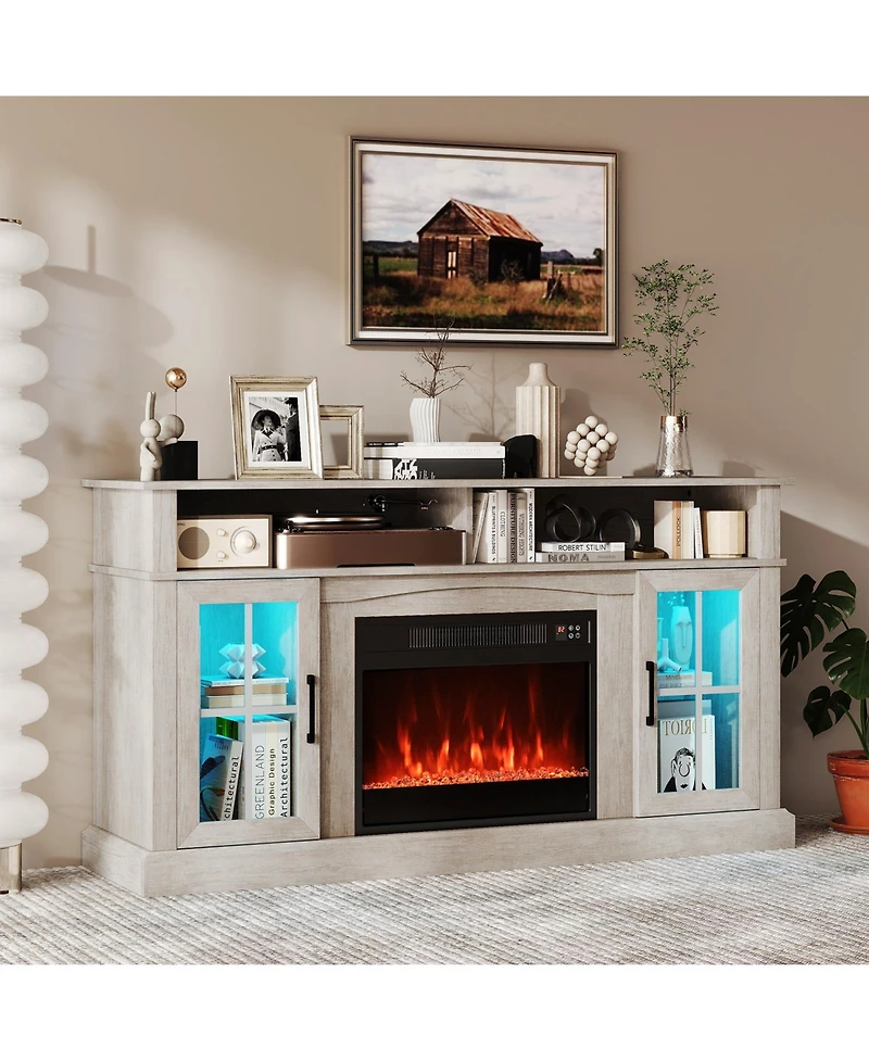 Gouun 58-Inch Fireplace Tv Stand with Led Ambiance for TVs Up to 65 Inches