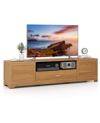 Gouun Farmhouse Rustic 71-Inch Tv Stand with Cabinets and Drawer