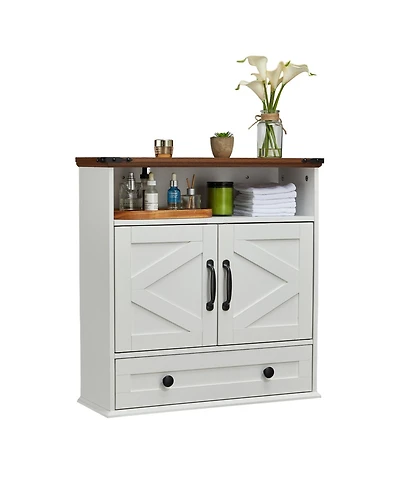 homfan Wall Mounted Bathroom Cabinet with Barn Doors - Medicine Cabinet Over Toilet, Adjustable Shelf and Drawer