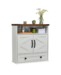 homfan Wall Mounted Bathroom Cabinet with Barn Doors - Medicine Cabinet Over Toilet, Adjustable Shelf and Drawer