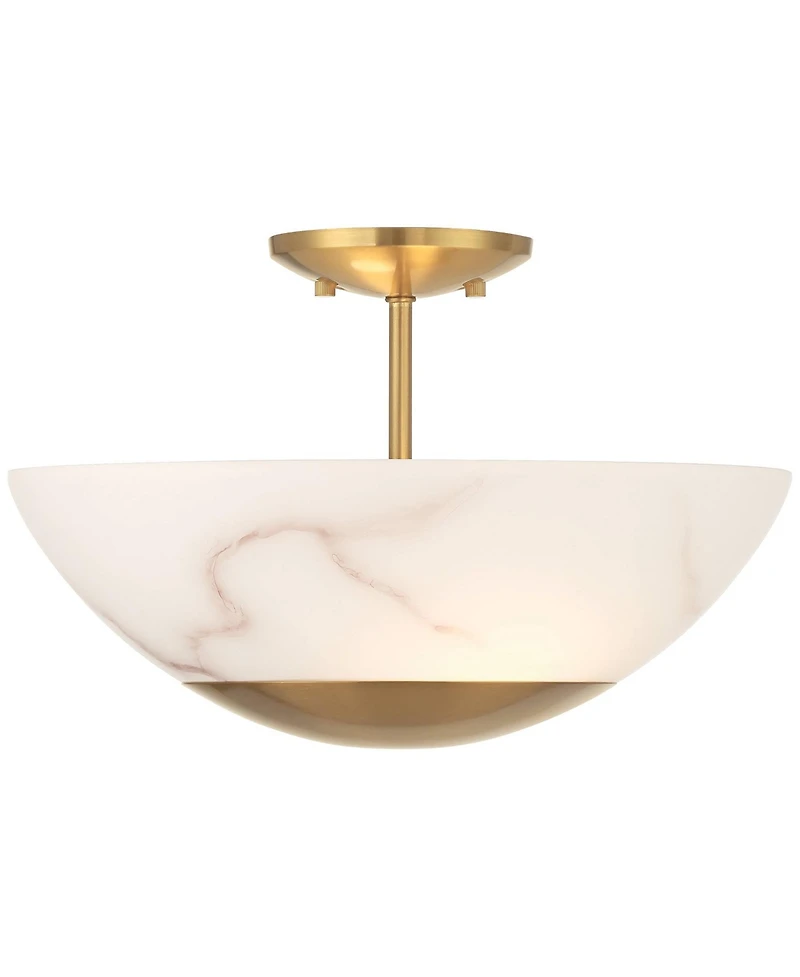 Possini Euro Design Monza 14 1/2"W Brass Faux Alabaster 2-Light Ceiling Light