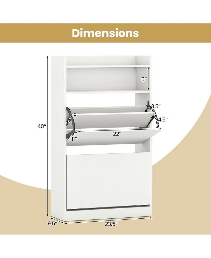 Gouun Shoe Storage Cabinet Hidden Shoe Rack with 2 Flip Drawers Adjustable and Removable Shelves