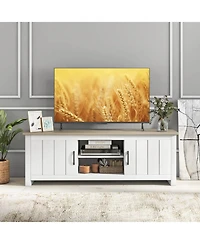 Gouun Two-Tone 57-Inch Tv Stand with Cabinets and Open Shelves