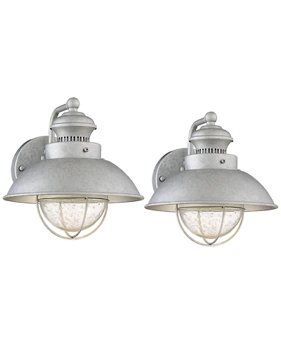 John Timberland Fordham Industrial Wall Light Sconces Set of 2 Galvanized Steel Hardwire Fixture Seedy Glass for Hallway
