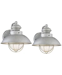 John Timberland Fordham Industrial Wall Light Sconces Set of 2 Galvanized Steel Hardwire Fixture Seedy Glass for Hallway