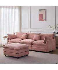 Rainsken 105" Modular Sectional Sofa, Soft Chenille Fabric Couch, 3 Seater Sofa with Flexible Movable Ottoman for Living Room