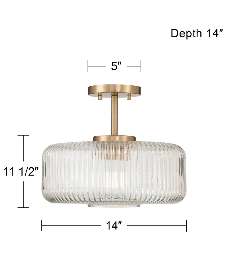 Possini Euro Design Possini Euro Bernado 14"W Warm Brass and Fluted Glass Ceiling Light