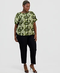 Anne Klein Plus Printed Boat-Neck Short-Sleeve Top