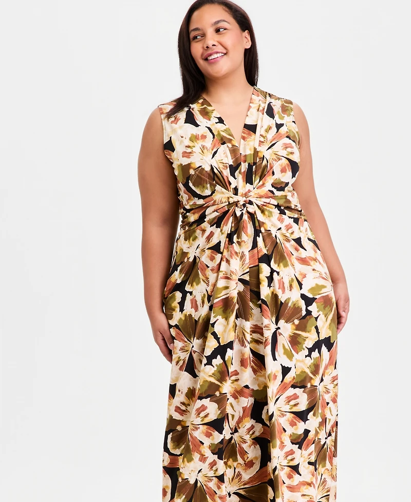 Anne Klein Plus V-Neck Twist-Front Maxi Dress