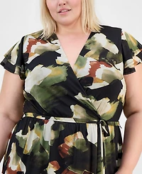 Anne Klein Plus Printed Tiered V-Neck Midi Dress