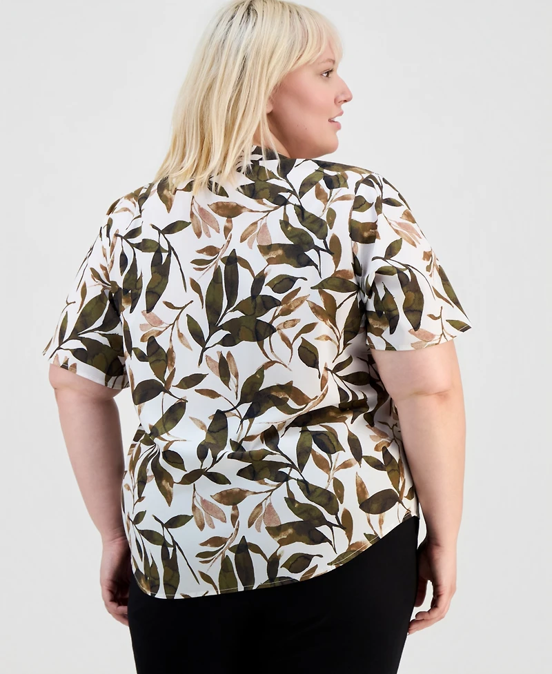 Anne Klein Essentials Plus Printed Flutter-Sleeve Top